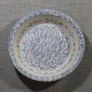Vintage Pottery Pie Plate, Sponge Paint Stencil Design